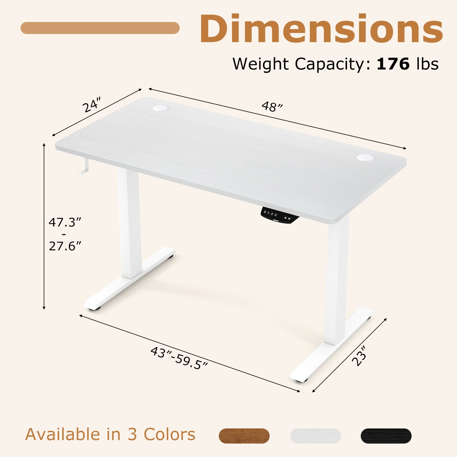 Electric Standing Desk Height Adjustable with 3 Memory Heights White-S