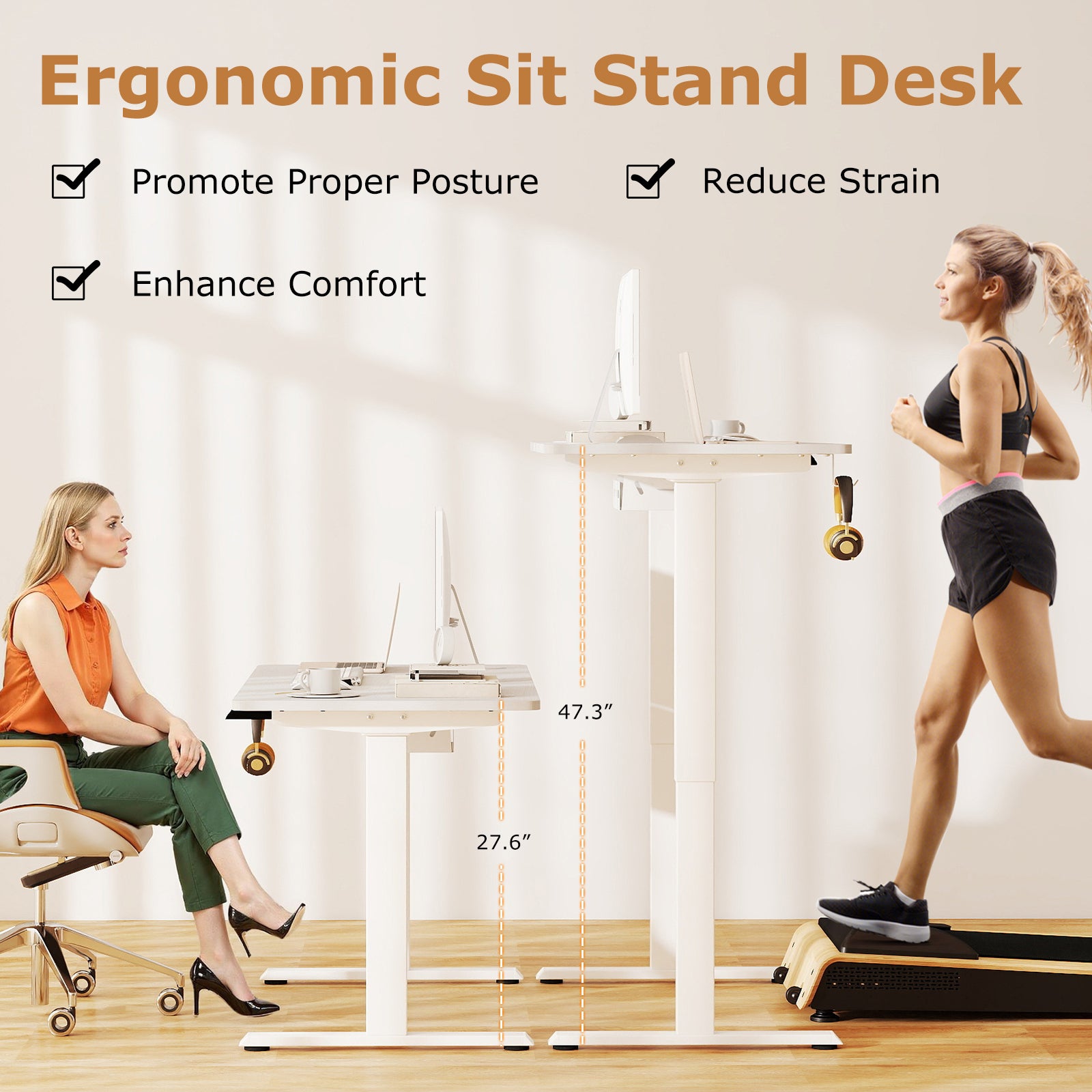 Electric Standing Desk Height Adjustable with 3 Memory Heights White-S