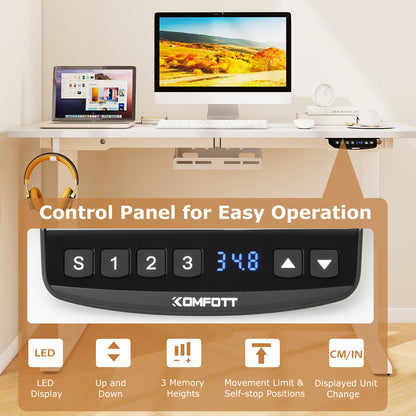 Electric Standing Desk Height Adjustable with 3 Memory Heights White-S