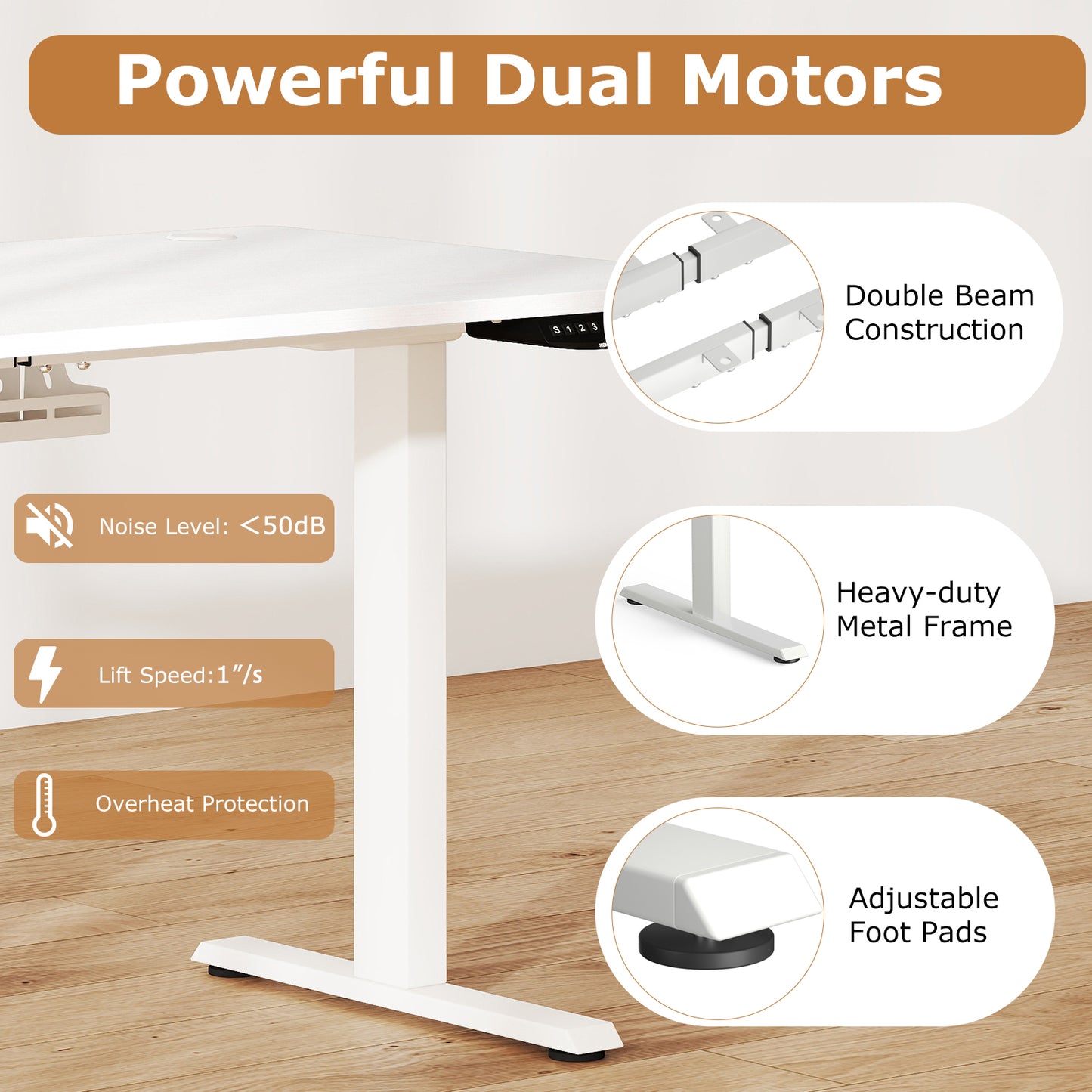 Electric Standing Desk Height Adjustable with 3 Memory Heights White-S