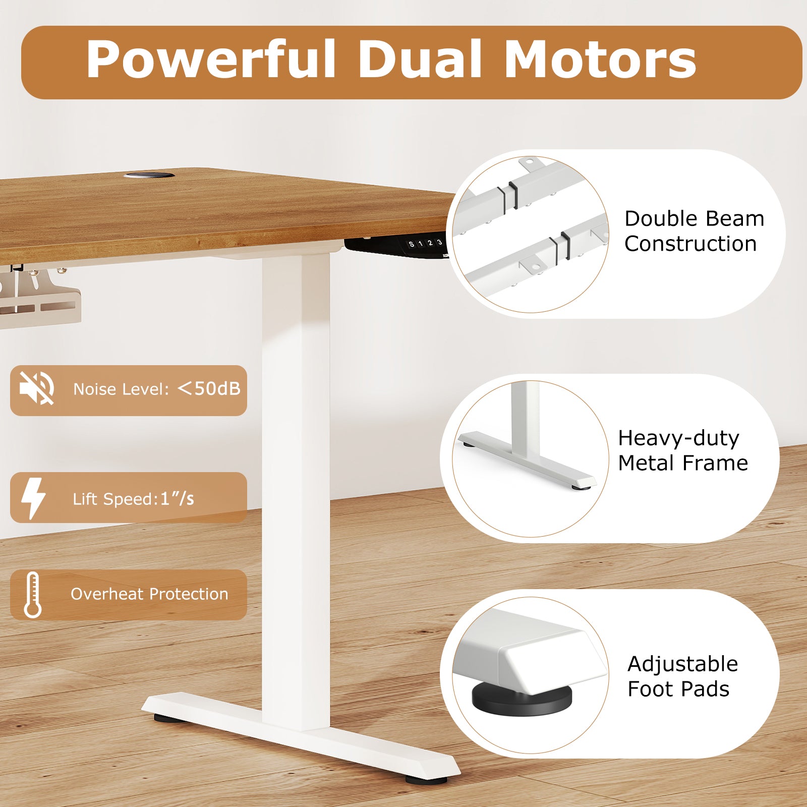 Electric Standing Desk Height Adjustable with 3 Memory Heights Walnut-S