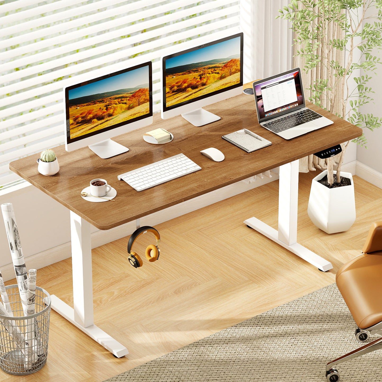 Electric Standing Desk Height Adjustable with 3 Memory Heights Walnut-L