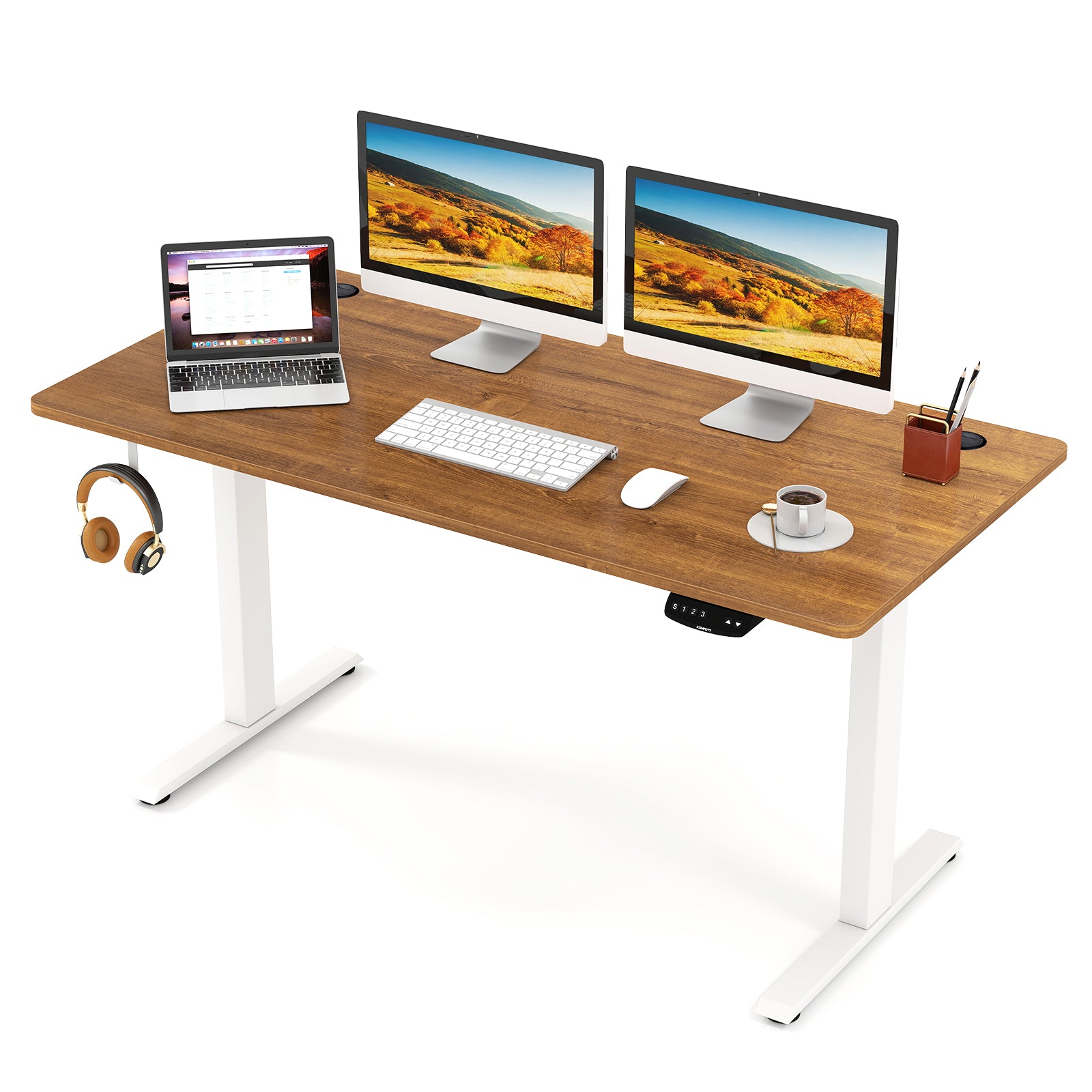 Electric Standing Desk Height Adjustable with 3 Memory Heights Walnut-L
