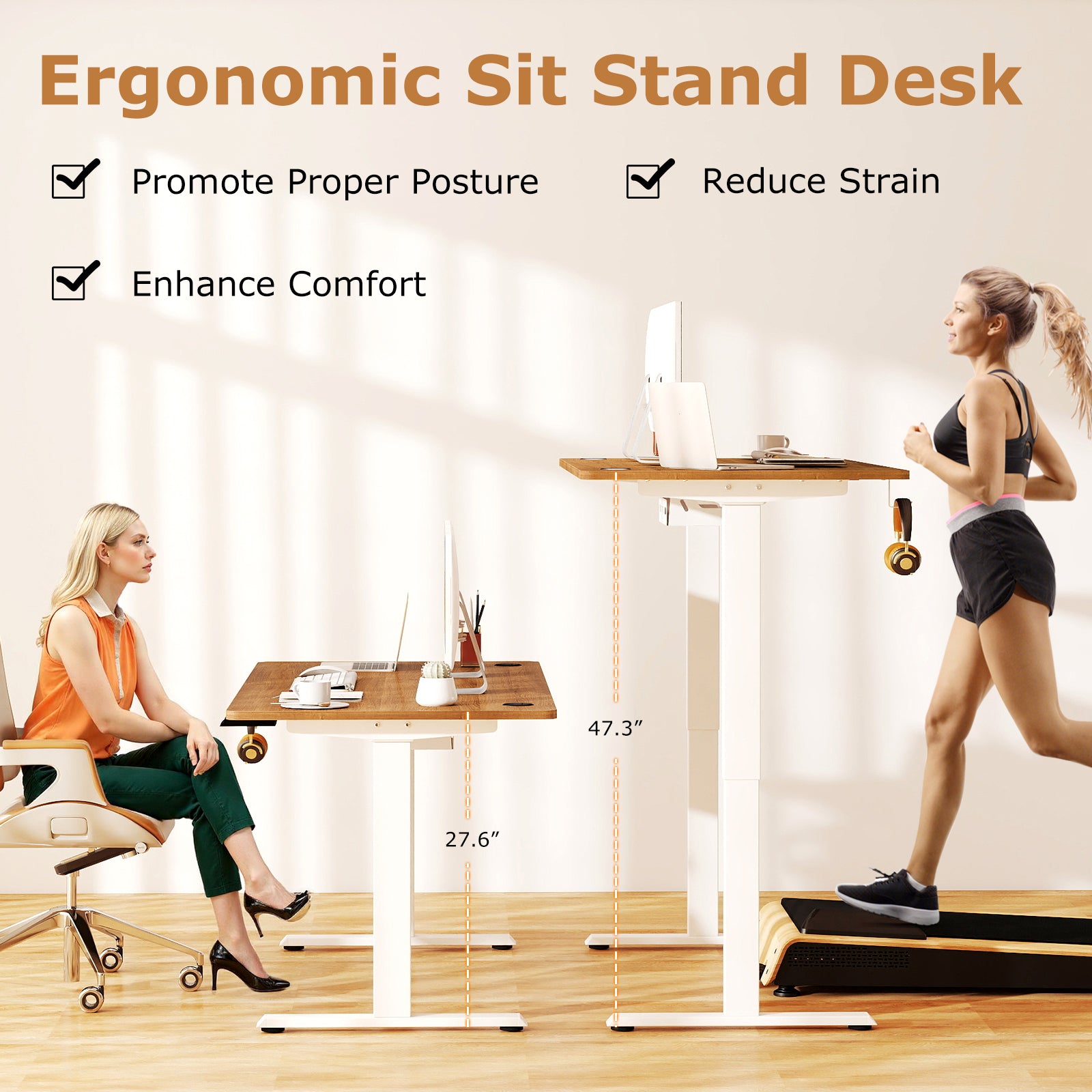 Electric Standing Desk Height Adjustable with 3 Memory Heights Walnut-L