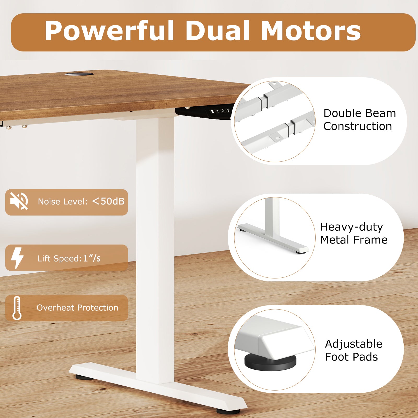 Electric Standing Desk Height Adjustable with 3 Memory Heights Walnut-L
