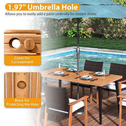 7-Pieces Patio Dining Table Set Acacia Wood Table and 6 Armchairs
