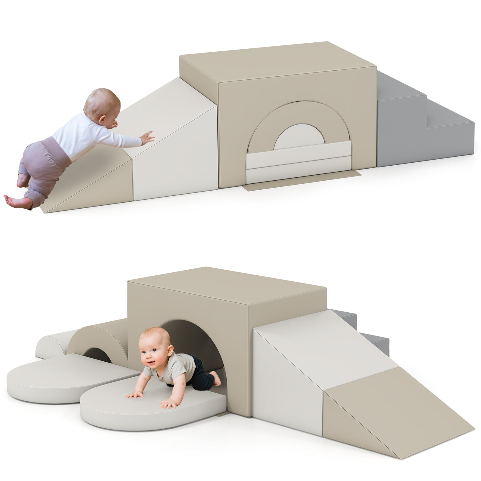 7-Piece Soft Foam Toddler Climbing Blocks Set PU Leather for 1+ Year Old-Gray