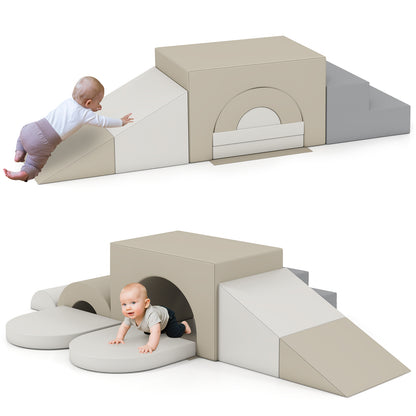 7-Piece Soft Foam Toddler Climbing Blocks Set PU Leather for 1+ Year Old-Gray