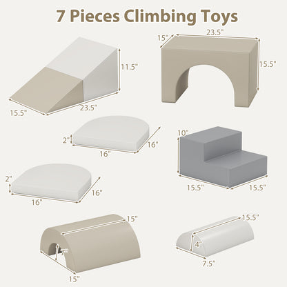 7-Piece Soft Foam Toddler Climbing Blocks Set PU Leather for 1+ Year Old-Gray
