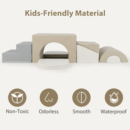 7-Piece Soft Foam Toddler Climbing Blocks Set PU Leather for 1+ Year Old-Gray