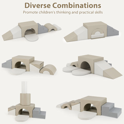 7-Piece Soft Foam Toddler Climbing Blocks Set PU Leather for 1+ Year Old-Gray