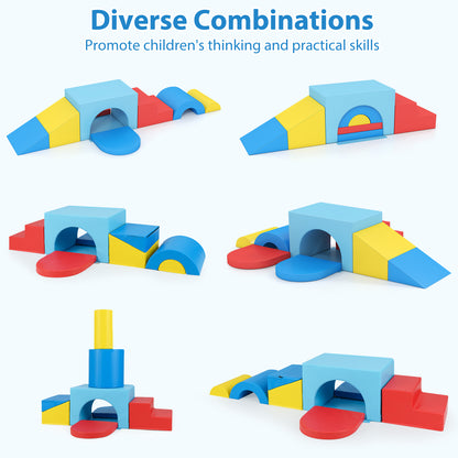 7-Piece Soft Foam Toddler Climbing Blocks Set PU Leather for 1+ Year Old-Blue