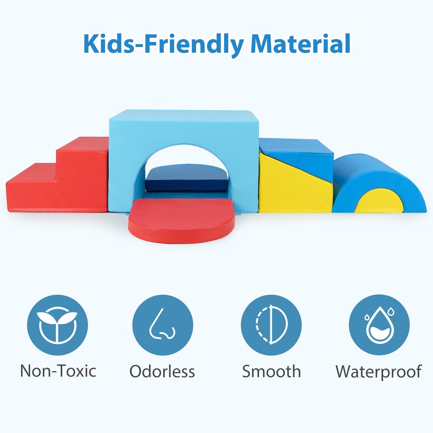 7-Piece Soft Foam Toddler Climbing Blocks Set PU Leather for 1+ Year Old-Blue