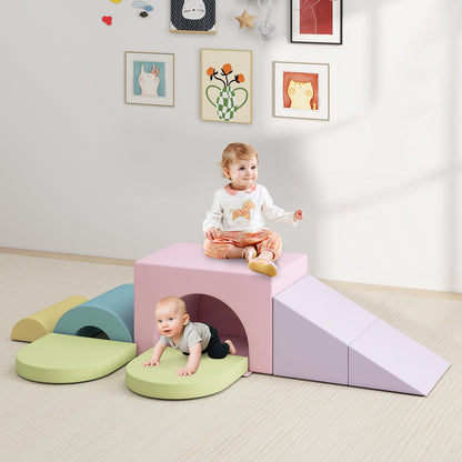 7-Piece Soft Foam Toddler Climbing Blocks Set PU Leather for 1+ Year Old-Pink