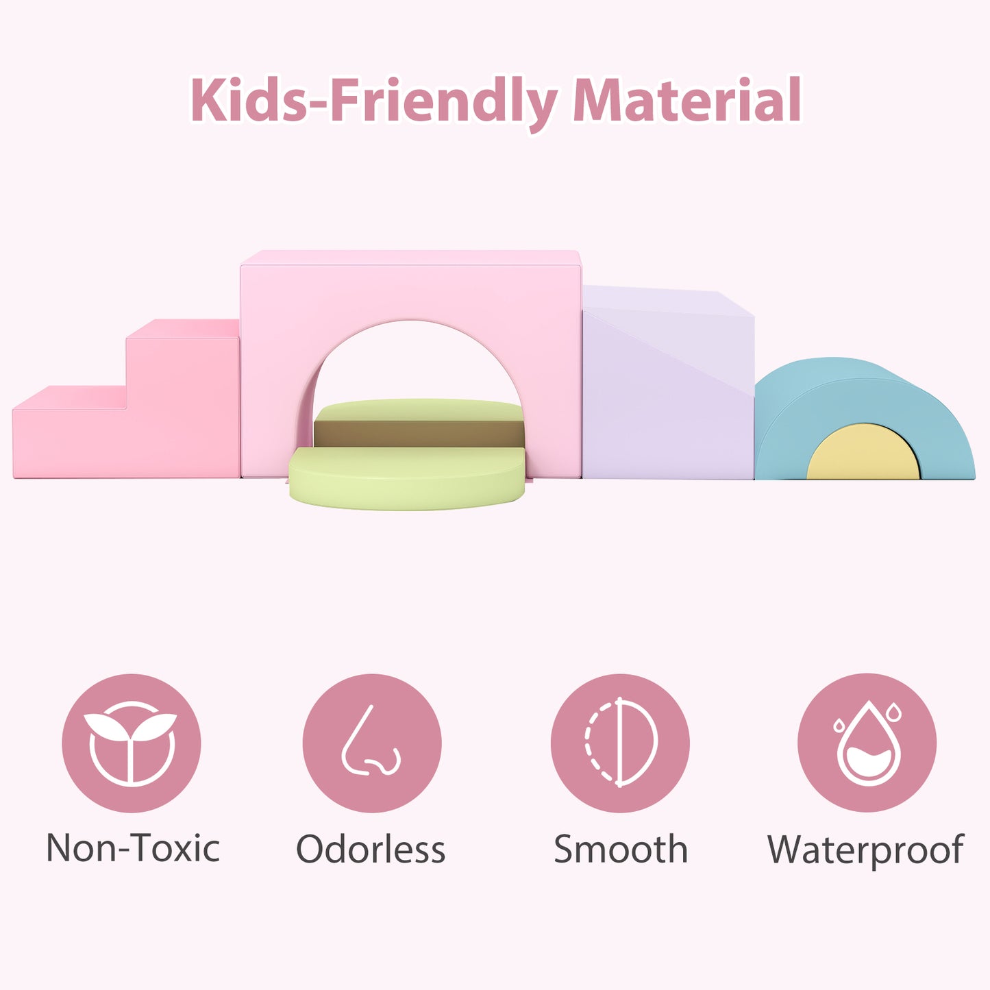 7-Piece Soft Foam Toddler Climbing Blocks Set PU Leather for 1+ Year Old-Pink