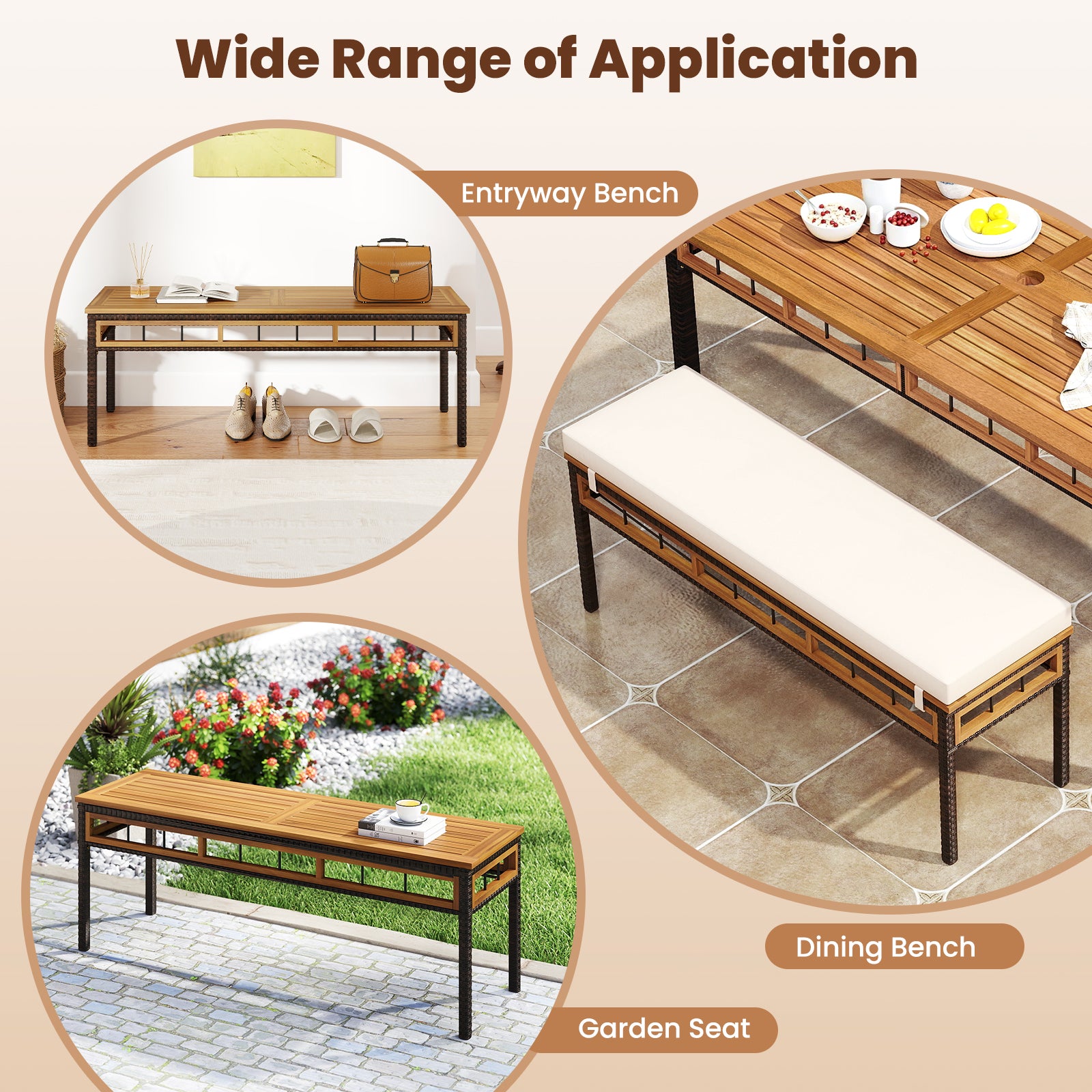 3 Pieces Acacia Wood Patio Dining Set for Deck and Backyard
