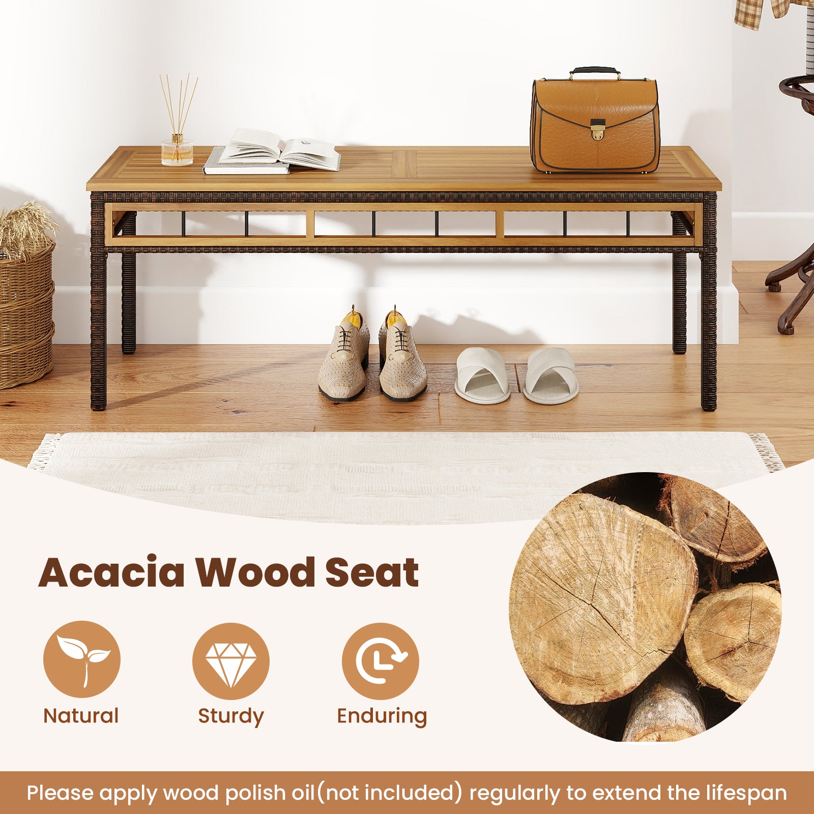 3 Pieces Acacia Wood Patio Dining Set for Deck and Backyard