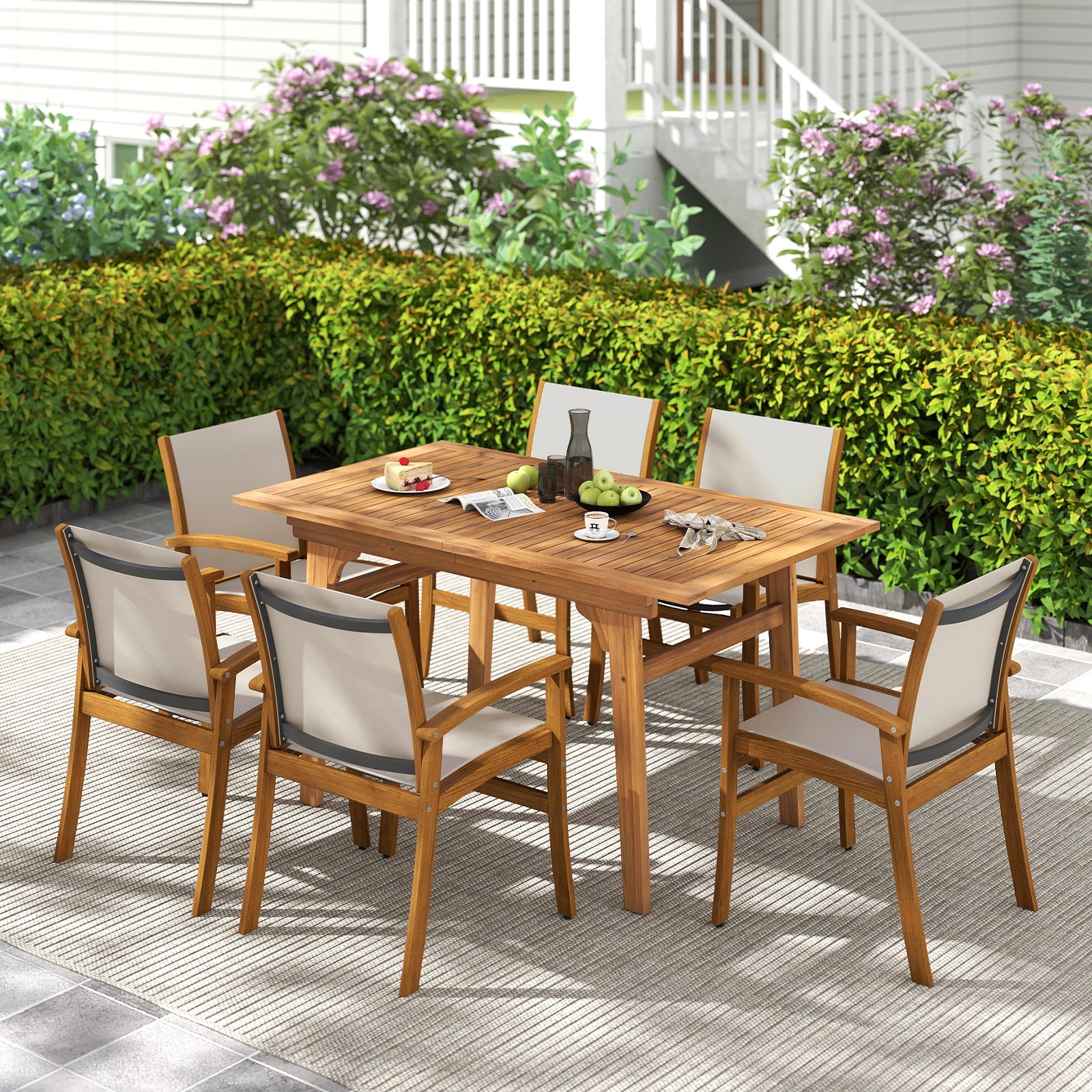 9 Pieces Outdoor Acacia Wood Patio Dining Set for 6-8-Yellow