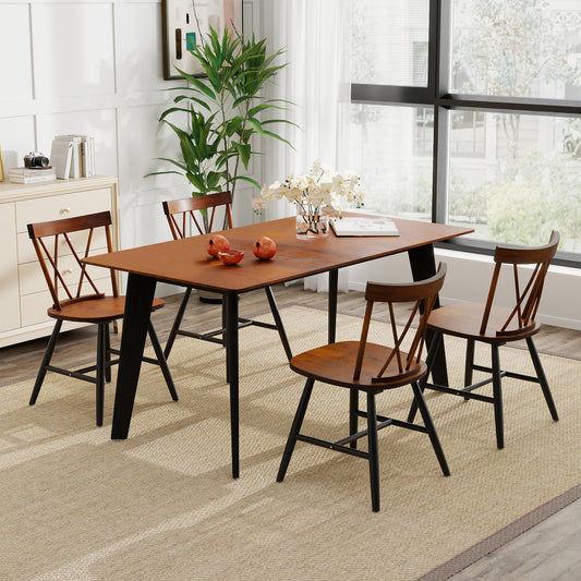 Set of 4 Dining Chairs with Rubber Wood Frame and Curved Cross Back-Dark Brown
