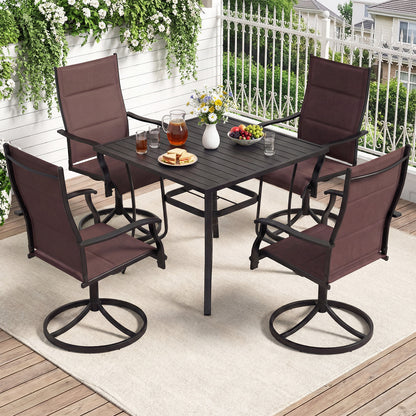 5 Pieces Outdoor Dining Set with 4 Swivel Chairs and 36 Inch Square Patio Table-Brown