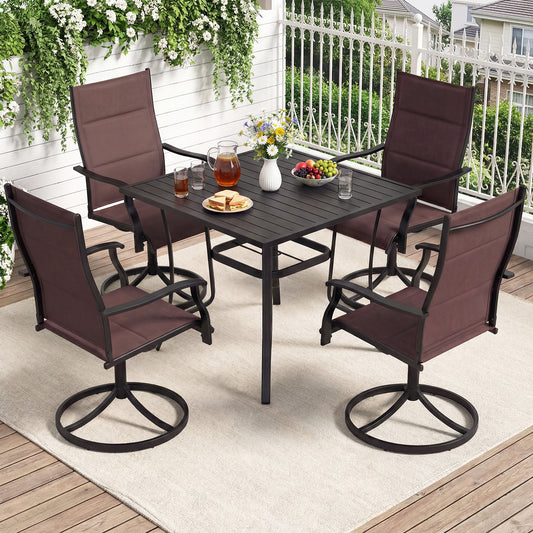 5 Pieces Outdoor Dining Set with 4 Swivel Chairs and 36 Inch Square Patio Table-Brown