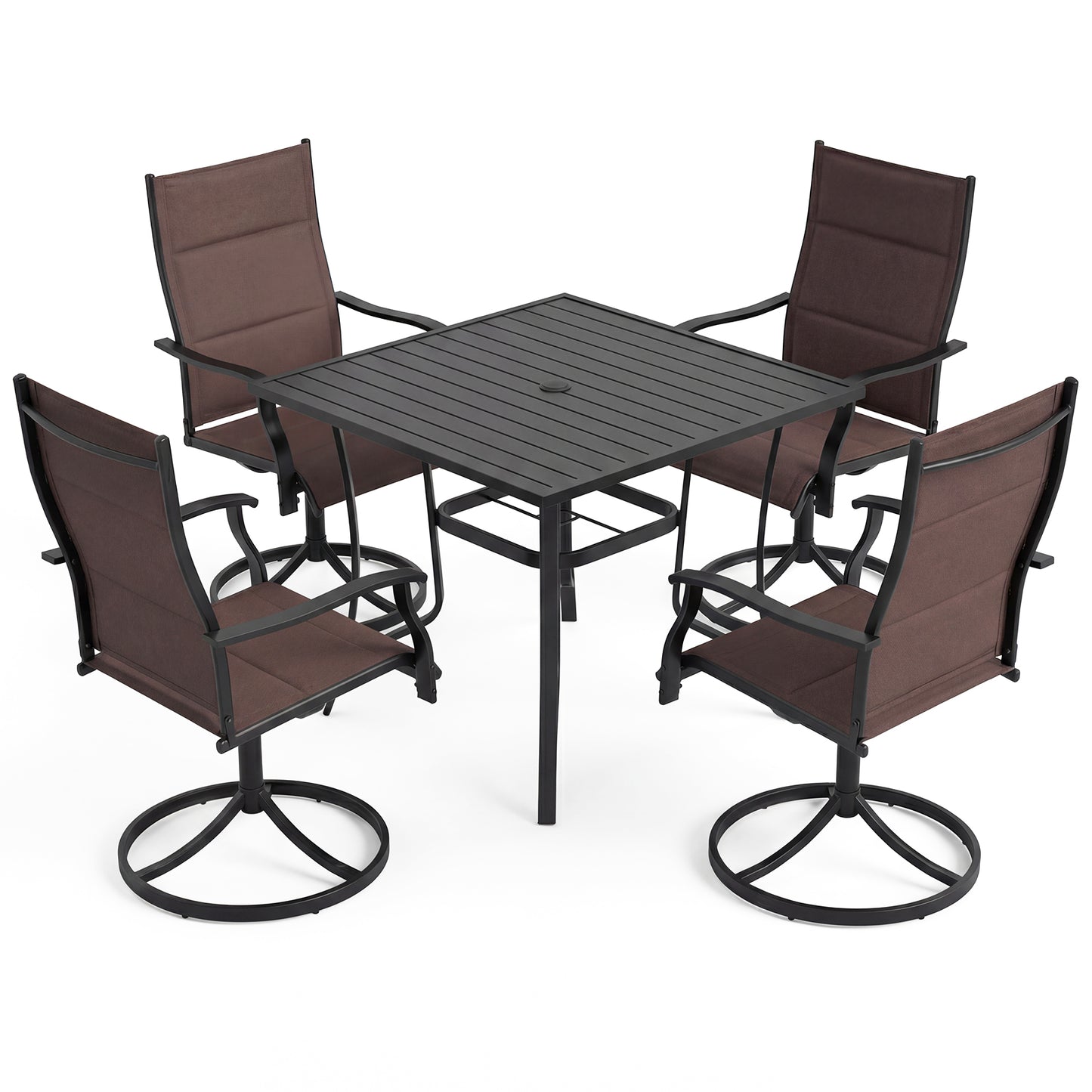 5 Pieces Outdoor Dining Set with 4 Swivel Chairs and 36 Inch Square Patio Table-Brown