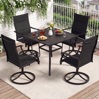 5 Pieces Outdoor Dining Set with 4 Swivel Chairs and 36 Inch Square Patio Table-Black