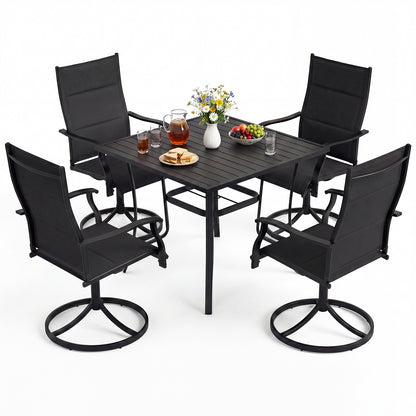 5 Pieces Outdoor Dining Set with 4 Swivel Chairs and 36 Inch Square Patio Table-Black