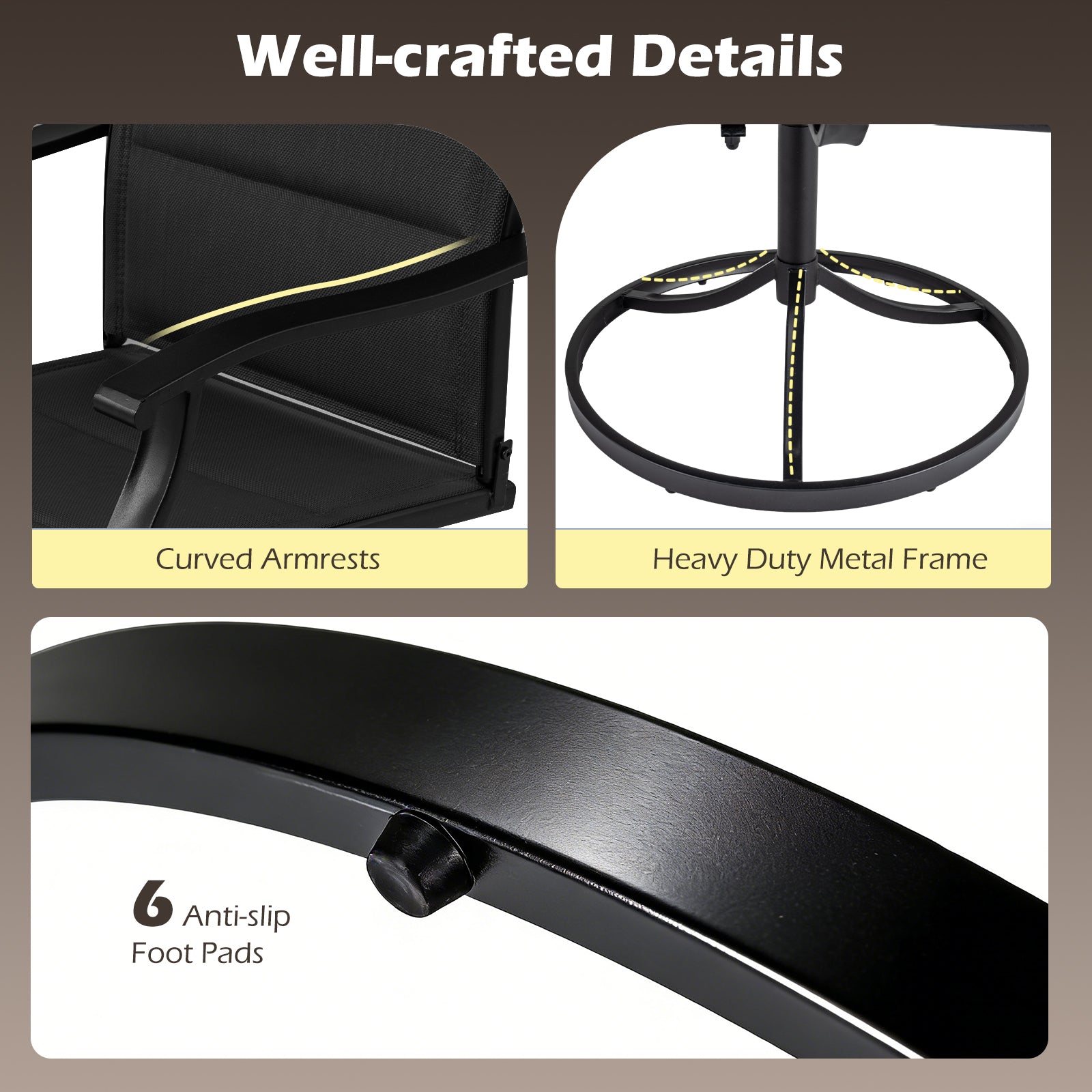 5 Pieces Outdoor Dining Set with 4 Swivel Chairs and 36 Inch Square Patio Table-Black