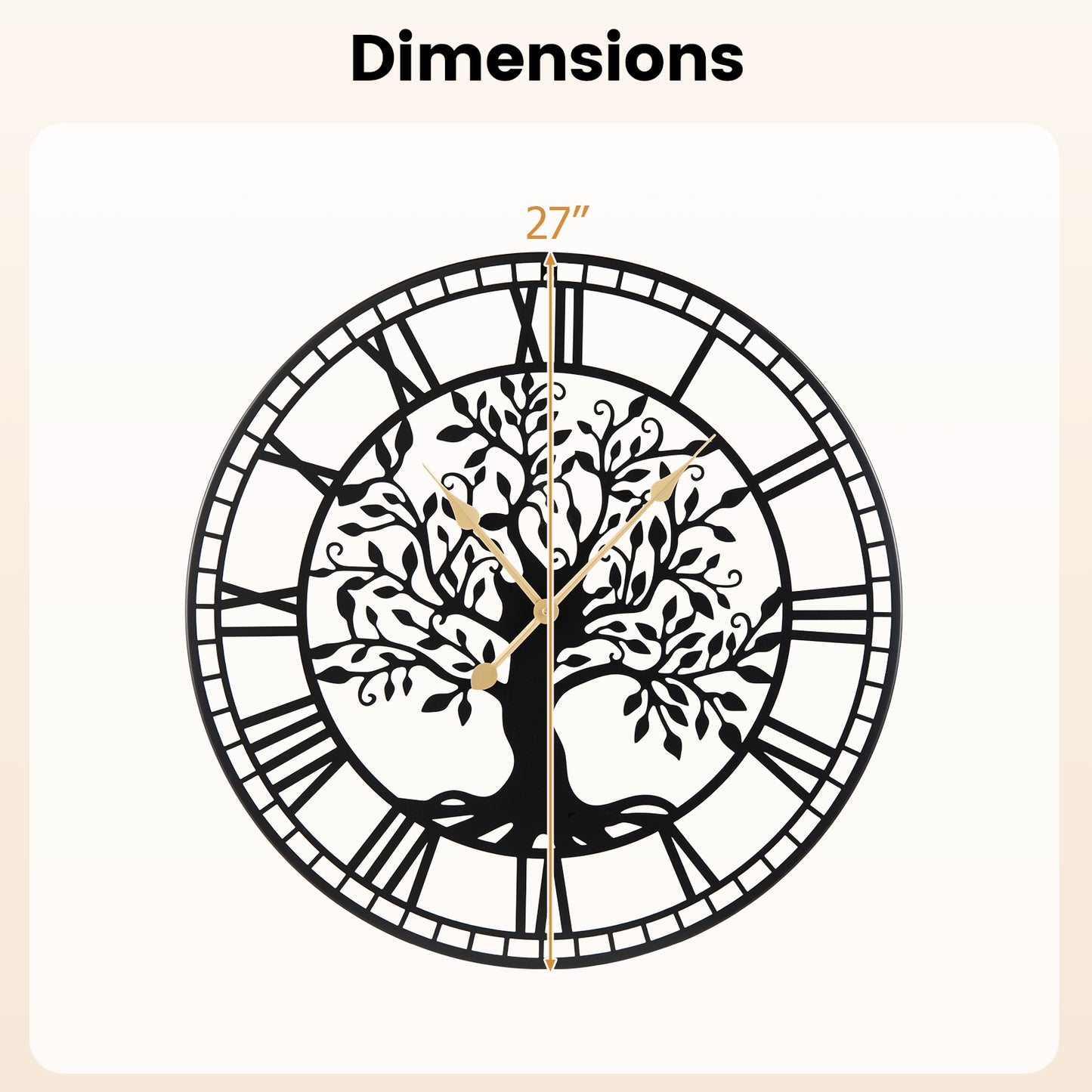 Large Wall Clock 27 Inch Tree of Life Big Metal Wall Clock-Black