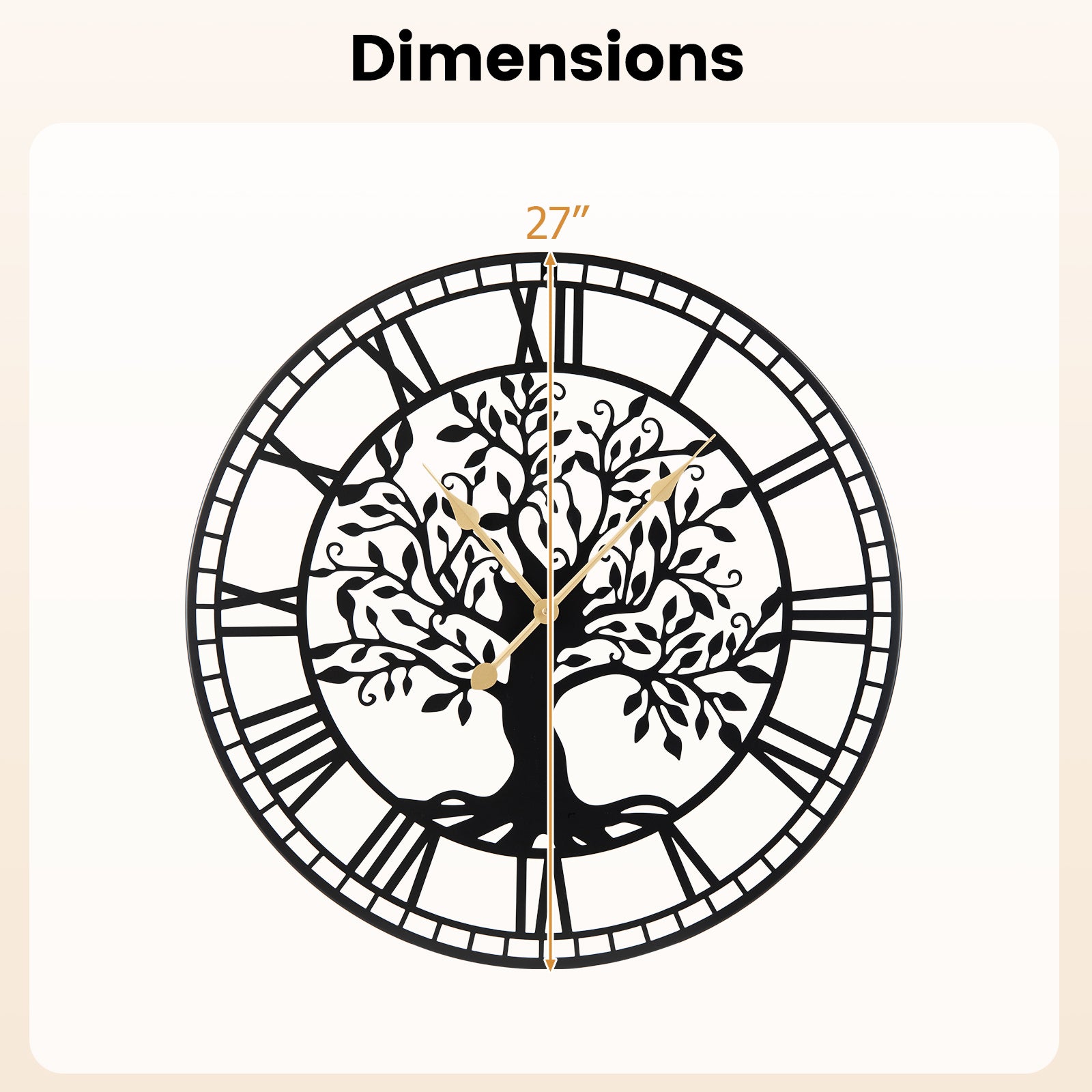 Large Wall Clock 27 Inch Tree of Life Big Metal Wall Clock-Black