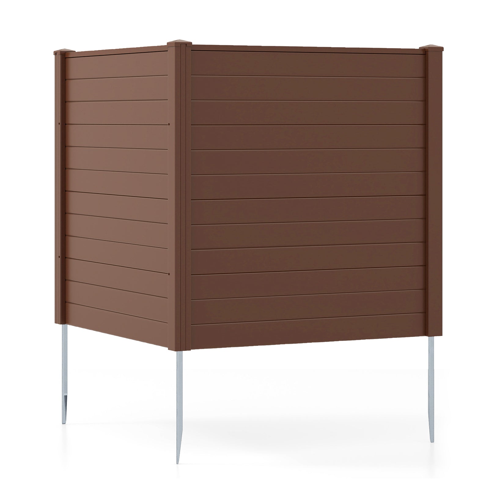 Freestanding 48 x 48 Inch Air Conditioner Fence with Metal Ground Stakes-White - Brown