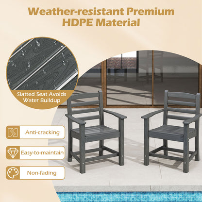 7 Pieces Outdoor Dining Table Set for 6 People 67 Inch HDPE Patio Rectangle Table and 6 Armchairs-Gray