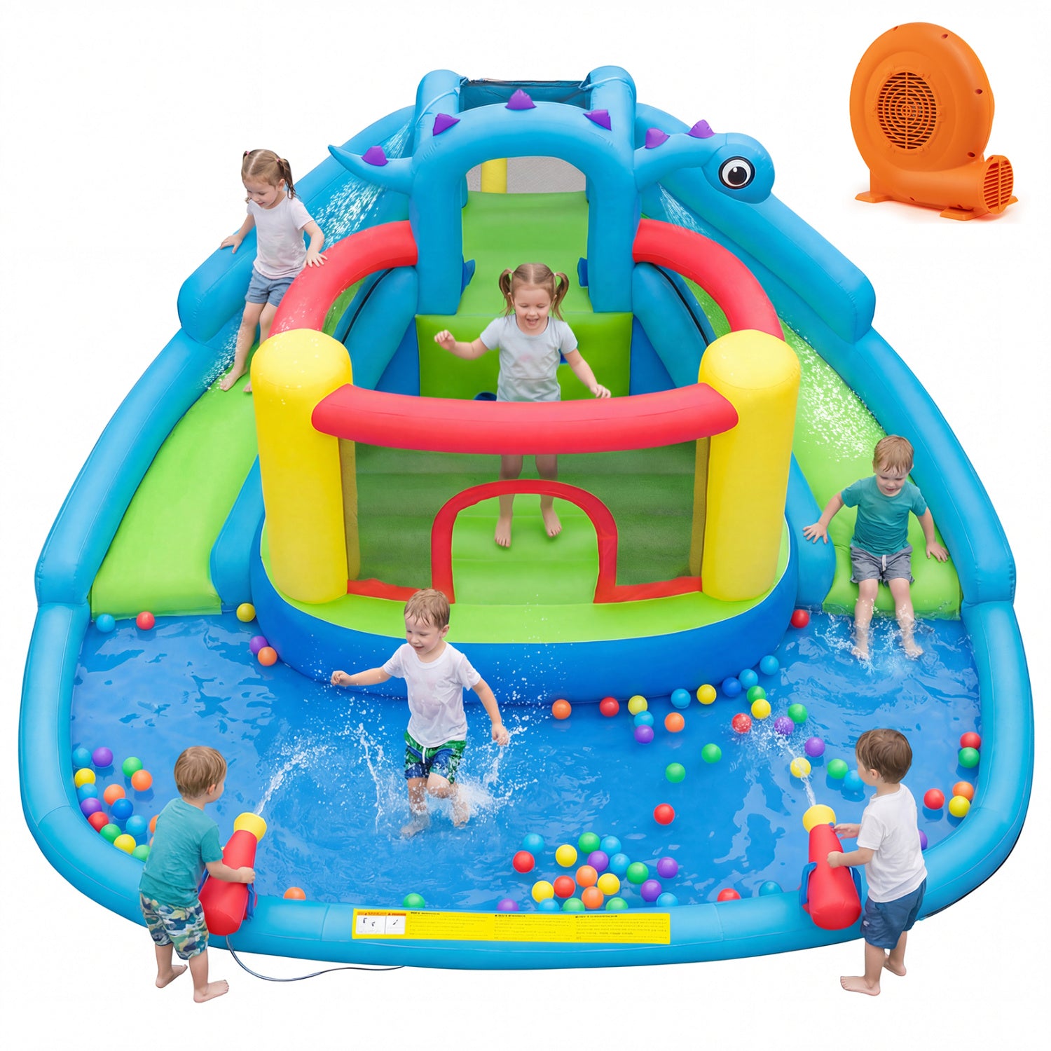 Inflatable Water Slide Park Dinosaur-themed Kids Inflatable Bounce House with Double Slides