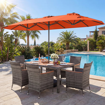 8-Piece Patio Dining Set with Double-Sided Market Umbrella-Orange