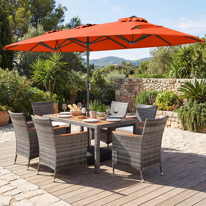 8-Piece Patio Dining Set with Double-Sided Market Umbrella-Orange