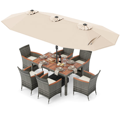 8-Piece Patio Dining Set with Double-Sided Market Umbrella-Beige