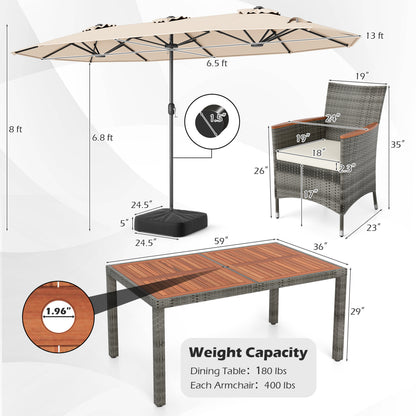8-Piece Patio Dining Set with Double-Sided Market Umbrella-Beige