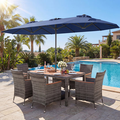 8-Piece Patio Dining Set with Double-Sided Market Umbrella-Navy