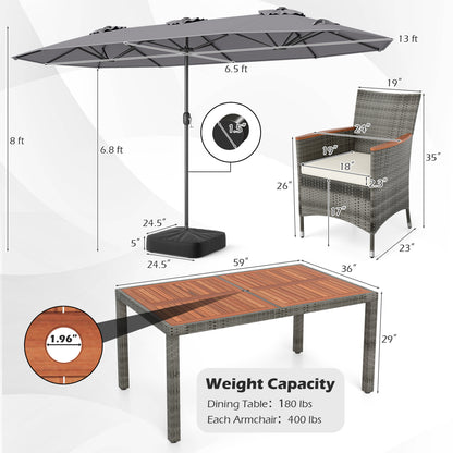 8-Piece Patio Dining Set with Double-Sided Market Umbrella-Gray