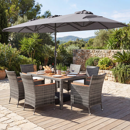 8-Piece Patio Dining Set with Double-Sided Market Umbrella-Gray