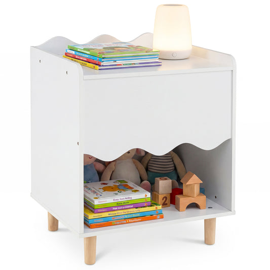 Toddler Scalloped Side Table with Wide Top & Open Compartment