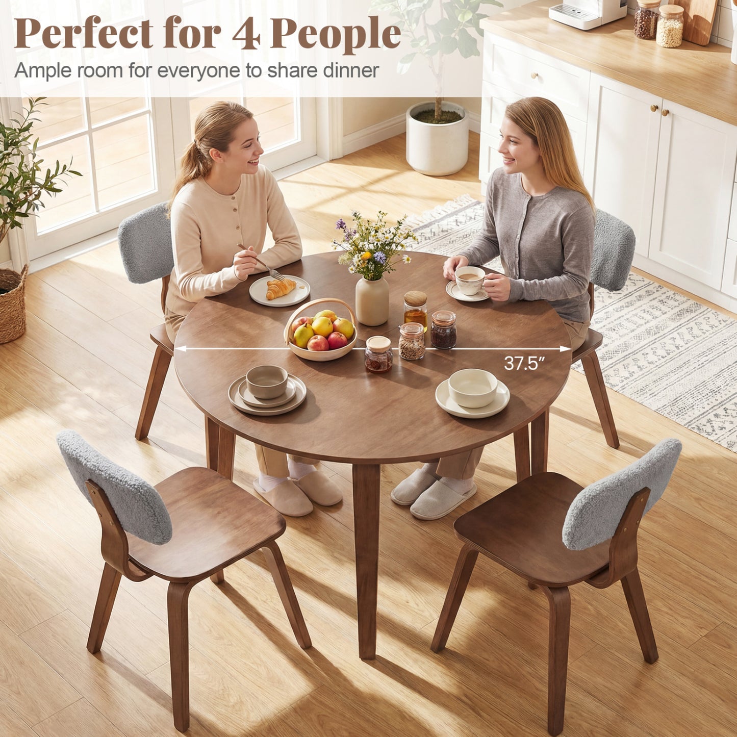 3 Piece Dining Table Set with 2 Padded Dining Chairs and Rubber Wood Table