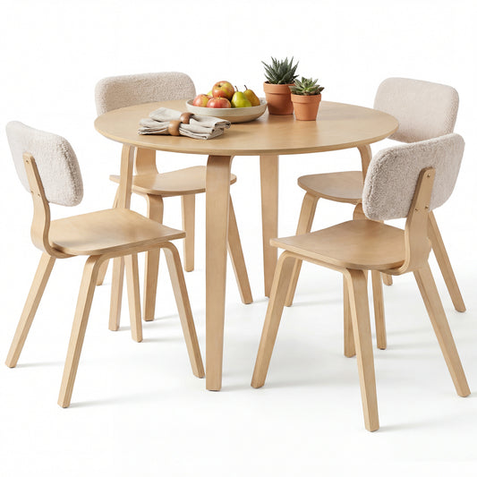 5 Piece Dining Table Set with 4 Padded Dining Chairs and Rubber Wood Table