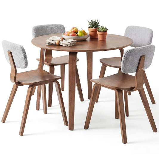 5 Piece Dining Table Set with 4 Padded Dining Chairs and Rubber Wood Table