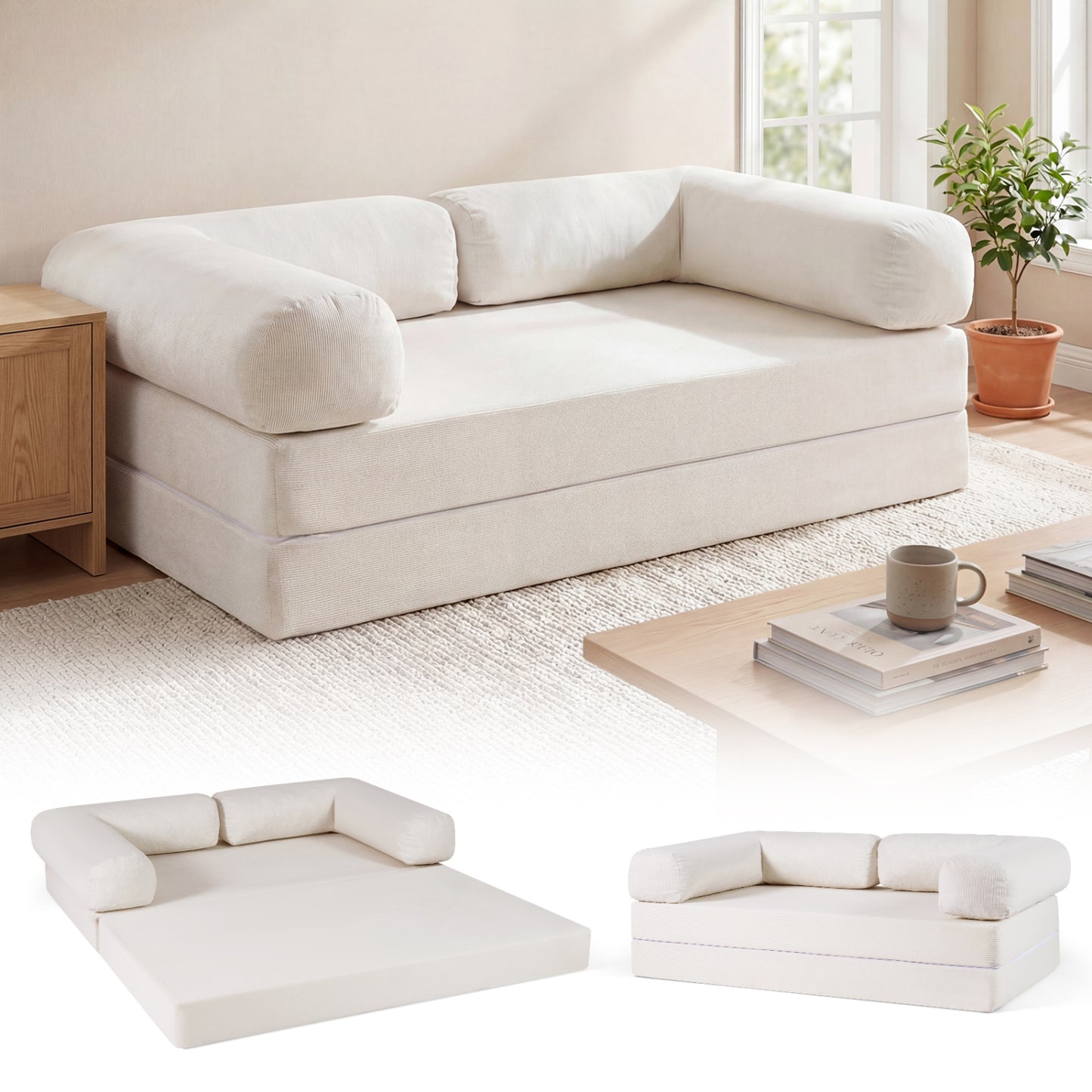 4-in-1 Convertible Folding Sofa Bed with Comfy Corduroy Cover