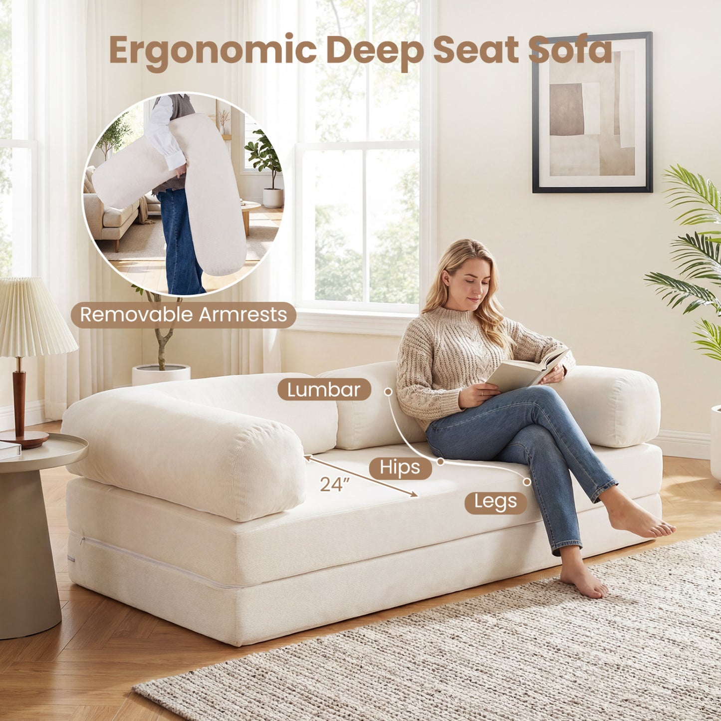 4-in-1 Convertible Folding Sofa Bed with Comfy Corduroy Cover