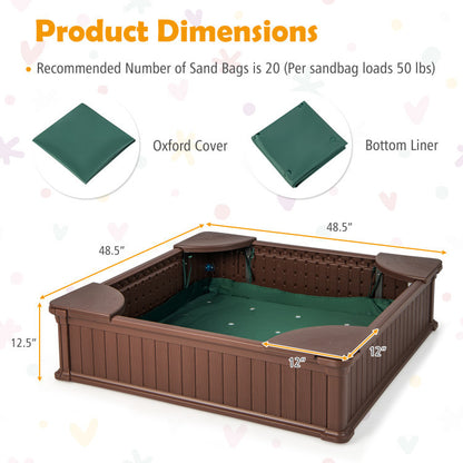 Kids Sandbox with Cover and Seats with 2 Kids Adirondack Chairs