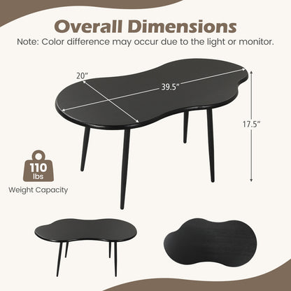Cloud Shape Coffee Table 39.5 inch Irregular Center Table with Metal Frame