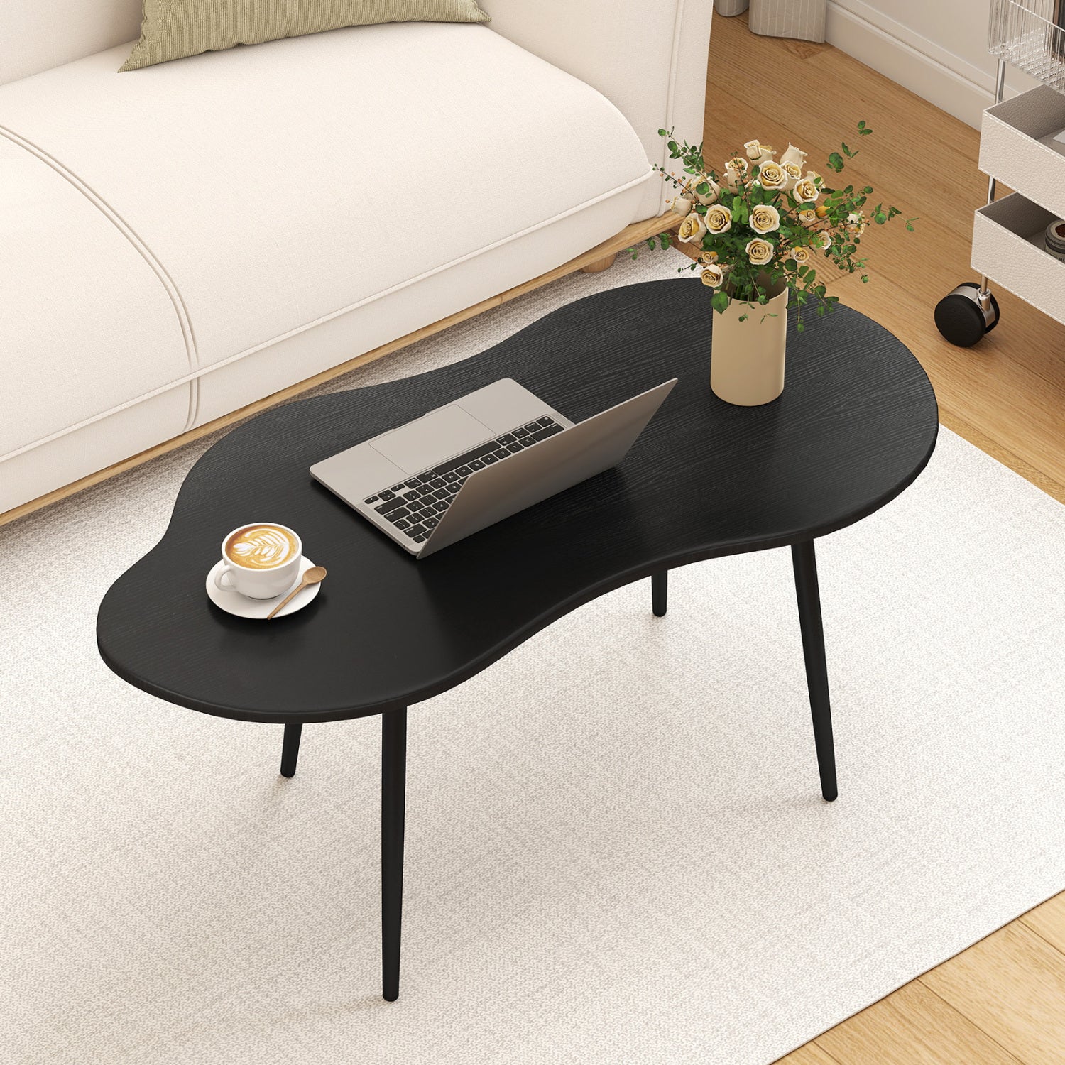 Cloud Shape Coffee Table 39.5 inch Irregular Center Table with Metal Frame